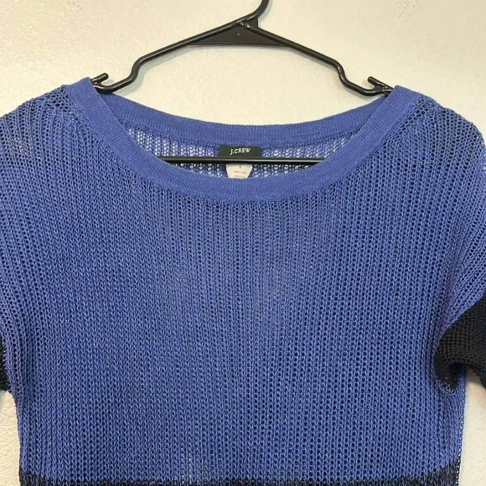 J. Crew Linen Open Knit Shirt Womens Small Short Sleeve Old Money Preppy Blue